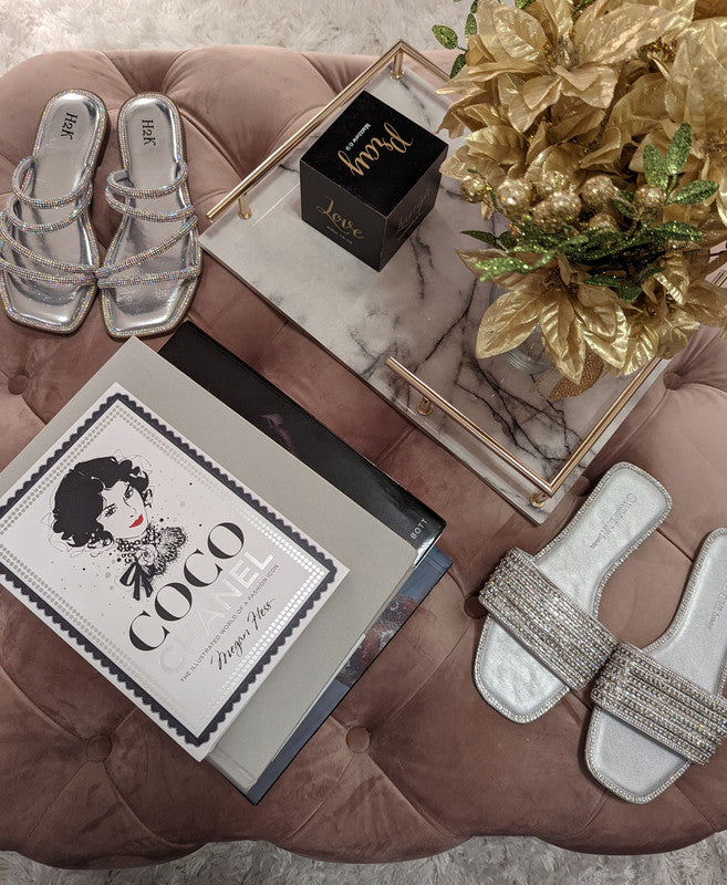 Monochromatic Silver Beaded Sandals