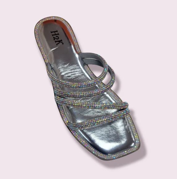Monochromatic Silver Beaded Sandals